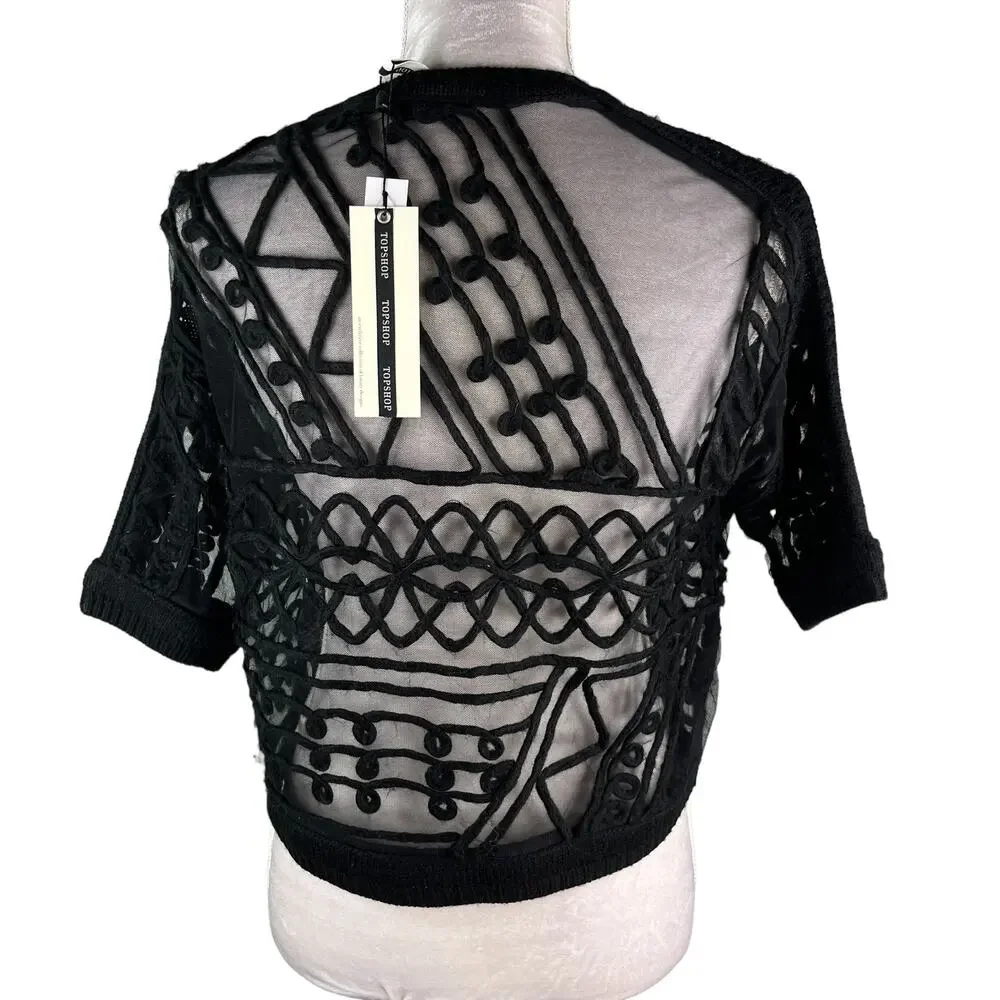 Topshop Crop Top Black 4 Crochet Sheer New
